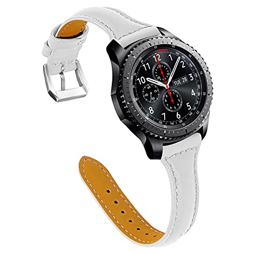 Galaxy Watch 3 45mm Lederband, MVRYCE 5,5"-8,0" Ersatz Original Lederband 22mm Schlank Verstellbares Armband Kompatibel mit Galaxy Watch 3 45mm/Galaxy Watch 46mm/Gear S3 Frontier/Classic (A02) von MVRYCE