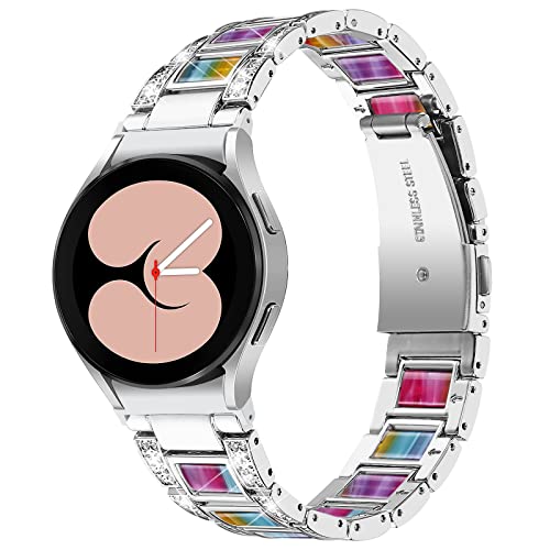 Galaxy Watch 4 Uhrenarmbänder, MVRYCE Edelstahl Strass Armband Harz Ersatzbänder Uhrenarmbänder kompatibel für Samsung Galaxy Watch 4 40mm 44mm/Watch 4 Classic 42mm 46mm (Y03) von MVRYCE