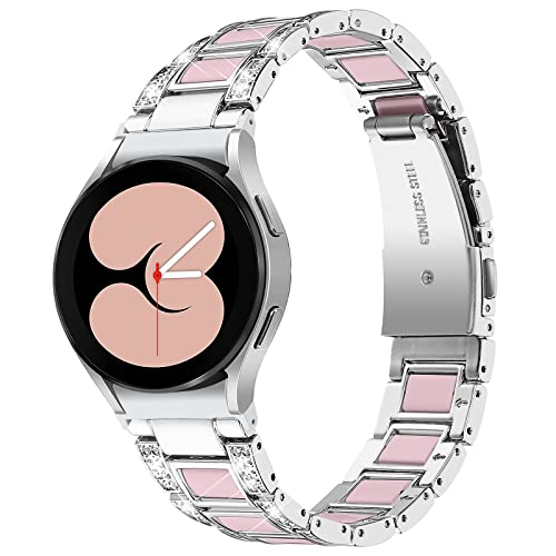 Galaxy Watch 4 Uhrenarmbänder, MVRYCE Edelstahl Strass Armband Harz Ersatzbänder Uhrenarmbänder kompatibel für Samsung Galaxy Watch 4 40mm 44mm/Watch 4 Classic 42mm 46mm (Y05) von MVRYCE