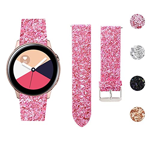 Gear S2 Armband, MVRYCE 20mm Echtleder Ersatzband mit Bling Pailletten, Verstellbares Armband Kompatibel mit Galaxy Watch 3 41mm/Galaxy Watch 42mm/Active 40mm/Active2 40mm 44mm/Gear S2 (Rosa) von MVRYCE