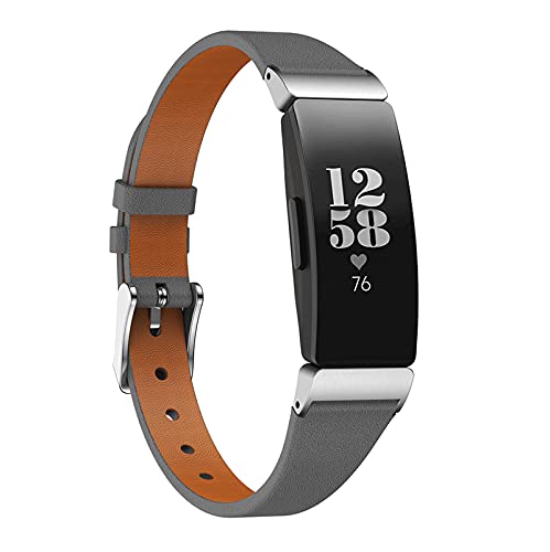MVRYCE Inspire HR Lederband, Dünnes Echtes Lederarmband Ersatz Sportuhrband Leichtes Verstellbares Lederband mit Metallschnalle Kompatibel mit Inspire/Inspire HR/ACE 2 (Grau) von MVRYCE