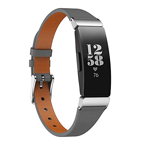 Inspire HR Lederband, MVRYCE Dünnes Echtes Lederarmband Ersatz Sportuhrband Leichtes Verstellbares Lederband mit Metallschnalle Kompatibel mit Inspire/Inspire HR/ACE 2 (Grau) von MVRYCE