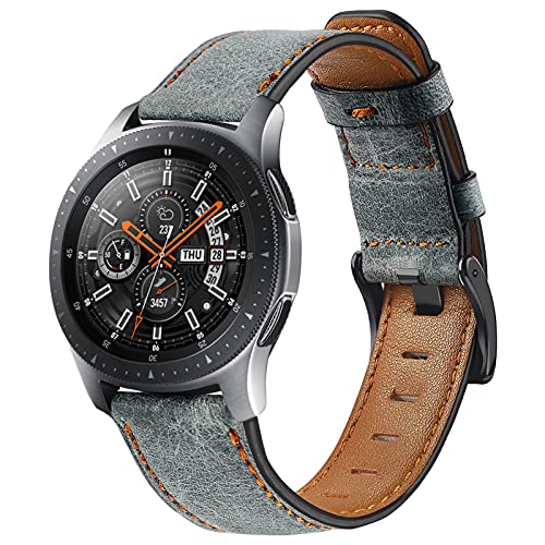 Lederarmband Kompatibel für Galaxy Watch 3 45mm/Galaxy Watch 46mm/Gear S3 Frontier/Classic, MVRYCE 22mm Antik Echtleder Ersatzarmband 5,5"-8,1" Sport Zubehörband (Grau) von MVRYCE