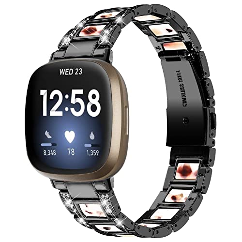 MVRYCE Armband für Versa 3, Edelstahl Uhrenarmband mit Strass Schnellverschluss Armband Harz Ersatzbänder Uhrenarmbänder kompatibel für Versa 3/Sense Smart Watch (Y08) von MVRYCE