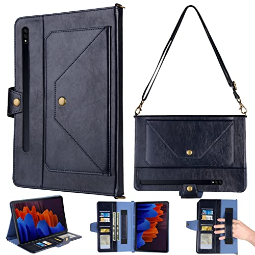 MVRYCE Galaxy Tab S8 11 Zoll 5G Hülle 2022, PU Leder Flip Stand Cover mit Stifthalter, Auto Wake/Sleep, Kartenfächer, Schultergurt Kompatibel mit Samsung Tab S8 Plus/SM-X700/X706 (Y04) von MVRYCE