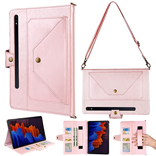 MVRYCE Galaxy Tab S8 Plus 12,4 Zoll 5G Hülle 2022, PU Leder Flip Stand Cover mit Stifthalter, Kartenfächer, Schultergurt Kompatibel mit Samsung S8 Plus/SM-X800/X806 (Y03) von MVRYCE