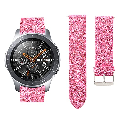MVRYCE Galaxy Watch 46mm Armband, 22mm Echtlederband Bling Pailletten Ersatzarmband Uhrenzubehör Armband Kompatibel mit Galaxy Watch 3 45mm/Gear S3 Frontier/Classic Smart Watch (Rosa) von MVRYCE