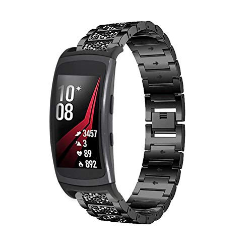 MVRYCE Gear Fit 2 Pro Ersatzband, Edelstahl Strass Armband Frauen Stylish Ersatzzubehör Armband Kompatibel für Samsung Gear Fit 2 /Gear Fit 2 Pro SM-R360/SM-R365 (Schwarz) von MVRYCE