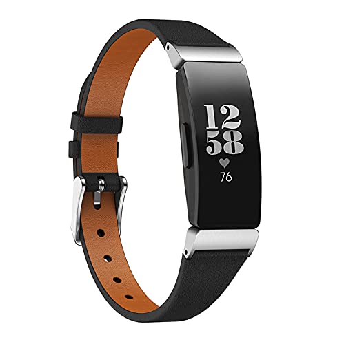 MVRYCE Inspire Armband, Dünnes Echtes Lederarmband Ersatz Sportuhrband Leichtes Verstellbares Lederband mit Metallschnalle Kompatibel mit Inspire/Inspire HR/ACE 2 (Schwarz) von MVRYCE