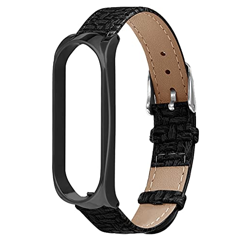 MVRYCE Mi 6 Lederband, Gewebtes Muster Echtes Lederband mit Leichtem Metallrahmen 160mm-215mm Ersatzarmband Sport Armband Kompatibel für Mi Band 5 /Mi Band 6 Smartwatch (A01) von MVRYCE