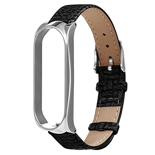 MVRYCE Mi 6 Zubehörarmband, Gewebtes Muster Echtes Lederband mit Leichtem Metallrahmen 160mm-215mm Ersatzarmband Sport Armband Kompatibel für Mi Band 5 /Mi Band 6 Smartwatch (A03) von MVRYCE