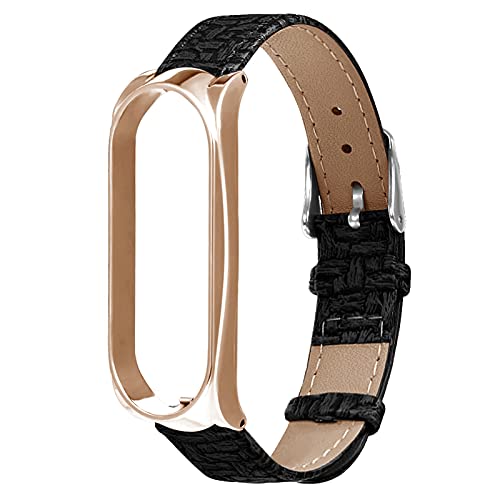 MVRYCE Mi Band 6 Armband, Gewebtes Muster Echtes Lederband mit Leichtem Metallrahmen 160mm-215mm Ersatzarmband Sport Armband Kompatibel für Mi Band 5 /Mi Band 6 Smartwatch (A02) von MVRYCE