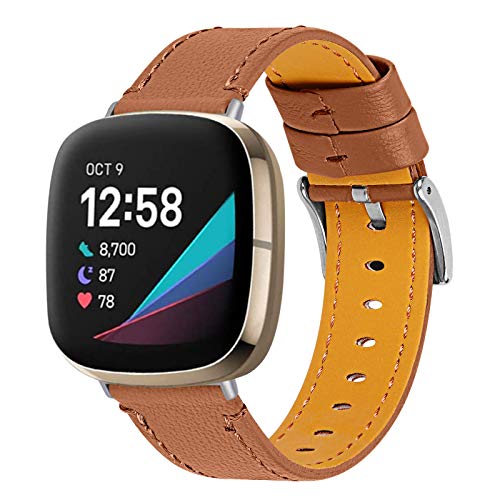 MVRYCE Sense Uhrenarmband, 140mm-198mm (5,5"-7,8") Ersatz-Echtlederband mit Metallschnalle Zubehörarmband Kompatibel mit Versa 3 /Sense Smartwatch für Damen Männer (A04) von MVRYCE