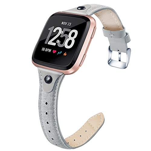 MVRYCE Versa 2 Sportarmbänder, Canvas Echtlederarmband Gewebter Stoff Verstellbares Zubehörband mit Metallschnalle Kompatibel für Versa/Versa 2/Versa Lite (Large 6.2"-9.0",Y05) von MVRYCE
