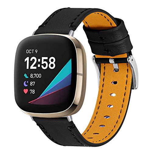 MVRYCE Versa 3 Armband, 140mm-198mm (5,5"-7,8") Ersatz-Echtlederband mit Metallschnalle Zubehörarmband Kompatibel mit Versa 3 /Sense Smartwatch für Damen Männer (A02) von MVRYCE