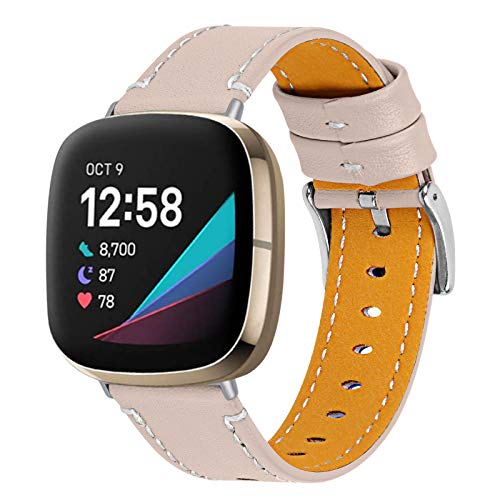 MVRYCE Versa 3 Fitness Armband, 140mm-198mm (5,5"-7,8") Ersatz-Echtlederband mit Metallschnalle Zubehörarmband Kompatibel mit Versa 3 /Sense Smartwatch für Damen Männer (A09) von MVRYCE