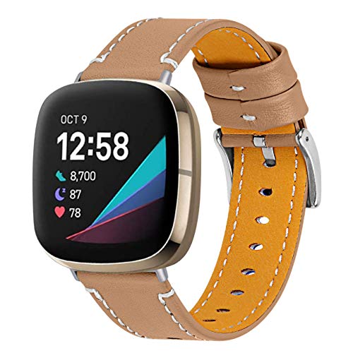 MVRYCE Versa 3 Sportarmband, 140mm-198mm (5,5"-7,8") Ersatz-Echtlederband mit Metallschnalle Zubehörarmband Kompatibel mit Versa 3 /Sense Smartwatch für Damen Männer (A08) von MVRYCE