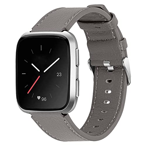 MVRYCE Versa Lite Lederarmband, Weiches Echtleder Ersatzarmband Atmungsaktiv Leichtes Sportarmband Verstellbares Armband Kompatibel für Versa/Versa 2/Versa Lite Smart Watch (Grau) von MVRYCE