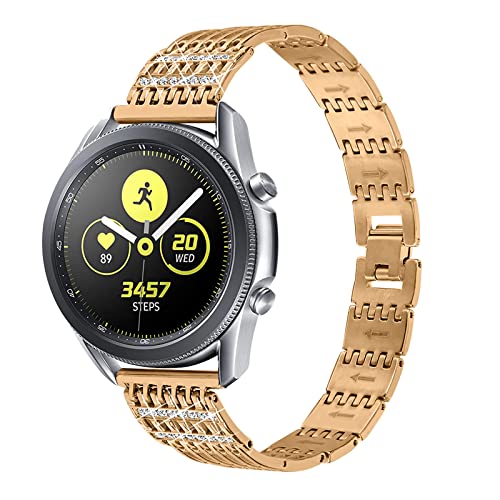 Uhrenarmbänder Für Galaxy Watch 3 45mm, MVRYCE 22mm Ersatzarmband Bling Strass Edelstahl Verstellbares Uhrenarmband Kompatibel für Galaxy Watch 46mm/Gear S3 Classic/Frontier/Gear 2 R380 (Dunkles Gold) von MVRYCE