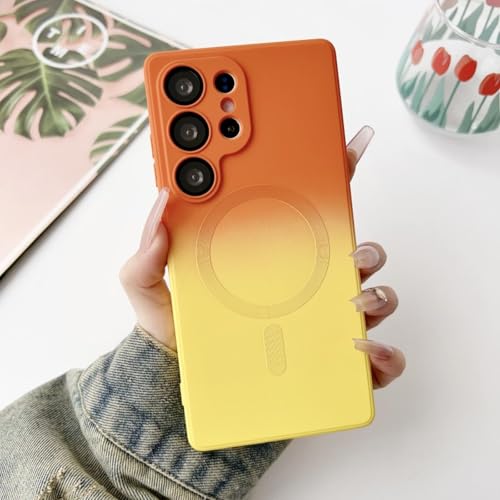 MVVKKY Für Samsung Note20 Ultra Luxury Color Collision Soft Case Magnetische, stoßfeste Hülle aus flüssigem Silikon (Für Samsung Note20 Ultra/Orange Gelb) von MVVKKY
