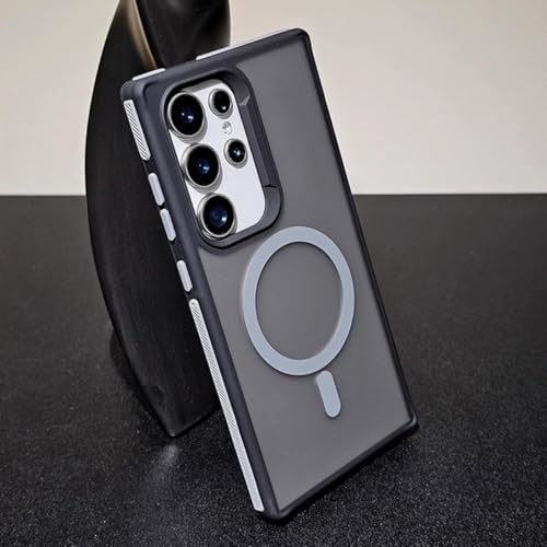 MVVKKY Für Samsung S25 Fashion Bicolor Matte Magnetic Translucency Phone Case Splice Color Cover (Für Samsung S25/Grau) von MVVKKY