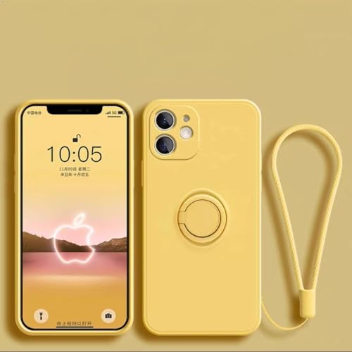 MVVKKY Für iPhone 11 Hülle Handkette Magnetringhalter Stoßfeste Flüssigsilikonhülle (Für iPhone 11/Gelb) von MVVKKY