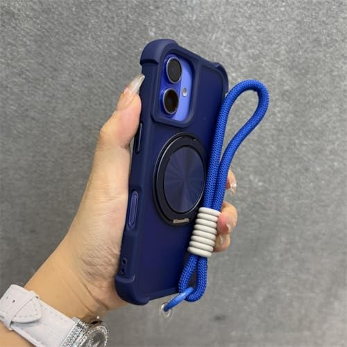 MVVKKY Für iPhone 12 Armor Matte Transparent Airbag Case Halterungsabdeckung mit Handschlaufe (Für iPhone 12/Blue GS) von MVVKKY