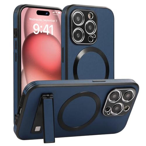 MVVKKY Für iPhone 12 Lederhülle Magnetische Hüllen Ständerhalterung Stoßfeste Abdeckung (Für iPhone 12/Blau) von MVVKKY