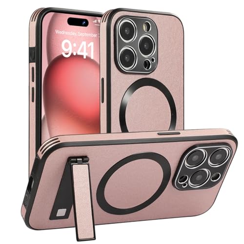 MVVKKY Für iPhone 12 Pro Lederhülle Magnetische Hüllen Ständerhalterung Stoßfeste Abdeckung (Für iPhone 12 Pro/Roségold) von MVVKKY