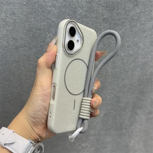 MVVKKY Für iPhone 13 ProMax Hülle, luxuriöse Glitzer-PC-Hülle mit kabelloser Ladehülle, Handschlaufe (für iPhone 13 ProMax/White GS) von MVVKKY