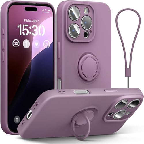 MVVKKY Für iPhone 13 ProMax Hülle Handkette Magnetringhalter Stoßfeste Flüssigsilikonhülle (Für iPhone 13 ProMax/Kirschviolett) von MVVKKY