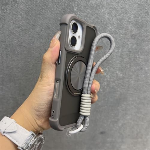 MVVKKY Für iPhone 14 Pro Armor Matte Transparent Airbag Case Halterungsabdeckung mit Handschlaufe (Für iPhone 14 Pro/Grau GS) von MVVKKY