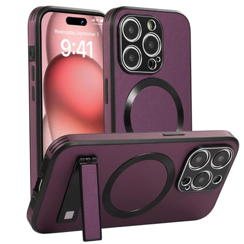MVVKKY Für iPhone 14 Pro Lederhülle Magnetische Hüllen Ständerhalterung Stoßfeste Abdeckung (Für iPhone 14 Pro/Weinrot) von MVVKKY
