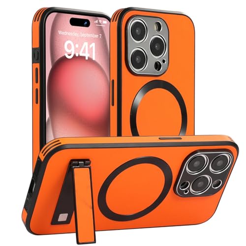 MVVKKY Für iPhone 14 ProMax Lederhülle Magnetische Hüllen Ständerhalterung Stoßfeste Abdeckung (Für iPhone 14 ProMax/Orange) von MVVKKY