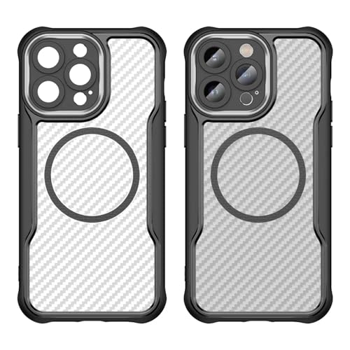MVVKKY Für iPhone 15 ProMax Carbonfaser-Hülle 3in1 Armor Matte Transpatent Stoßfeste Abdeckung (Für iPhone 15 ProMax/schwarz) von MVVKKY