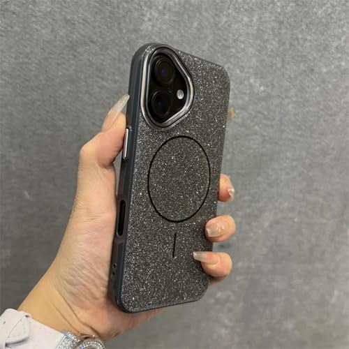 MVVKKY Für iPhone 15 ProMax Hülle, luxuriöse Glitzer-PC-Hülle mit kabelloser Ladehülle, Handschlaufe (für iPhone 15 ProMax/Black Danke) von MVVKKY
