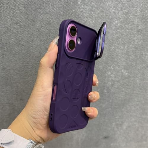 MVVKKY Für iPhone 16 Fold Kameraschutz Objektivhalterung Hülle Handschlaufe Silikon Stoßfeste Abdeckung (Für iPhone 16/Lila Danke) von MVVKKY