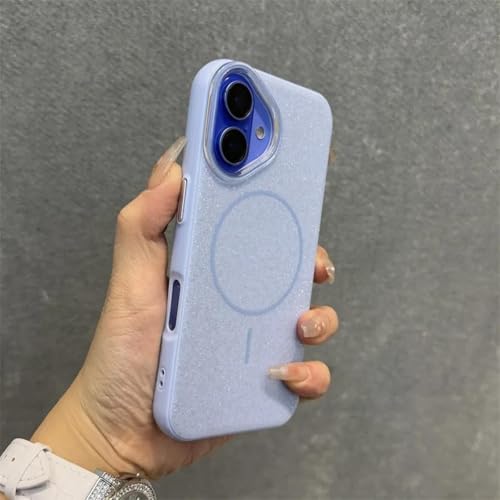 MVVKKY Für iPhone 16 Hülle, luxuriöse Glitzer-PC-Hülle für kabelloses Laden, Handschlaufe (für iPhone 16/Blau Danke) von MVVKKY