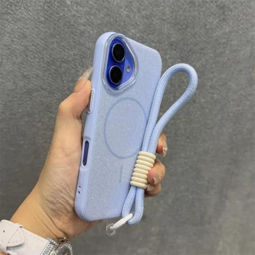 MVVKKY Für iPhone 16 Hülle Luxus Glitzer PC Kabellose Ladehülle Handschlaufe (Für iPhone 16/Blau GS) von MVVKKY