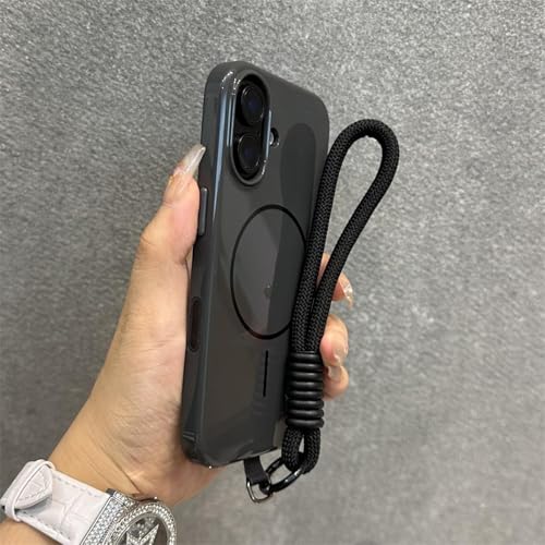 MVVKKY Für iPhone 16 Pro Hülle, glänzende PC-Hülle mit kabellosem Ladearmband (für iPhone 16 Pro/Schwarz GS) von MVVKKY