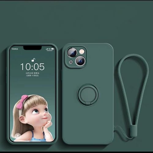 MVVKKY Für iPhone 16 Pro Hülle Handkette Magnetringhalter Stoßfeste Flüssigsilikonhülle (Für iPhone 16 Pro/grün) von MVVKKY