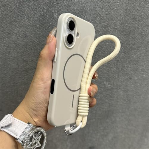 MVVKKY Für iPhone 16 ProMax Hülle, glänzende PC-Hülle mit kabellosem Ladearmband (für iPhone 16 ProMax/Weiß GS) von MVVKKY