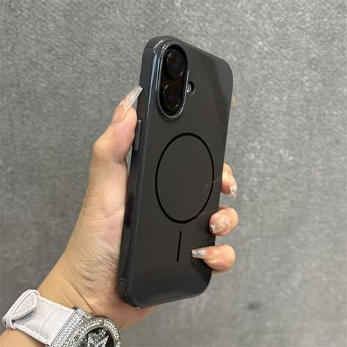 MVVKKY Für iPhone 16 ProMax Hülle, glänzende PC-Hülle mit kabelloser Ladefunktion und Handschlaufe (Für iPhone 16 ProMax/Black Danke) von MVVKKY
