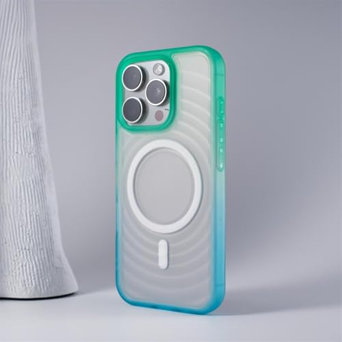MVVKKY Für iPhone 16 Water Ripple Case Magnetische Hüllen Luxuriöse Farbverlaufsabdeckung (Für iPhone 16/GrünBlau) von MVVKKY