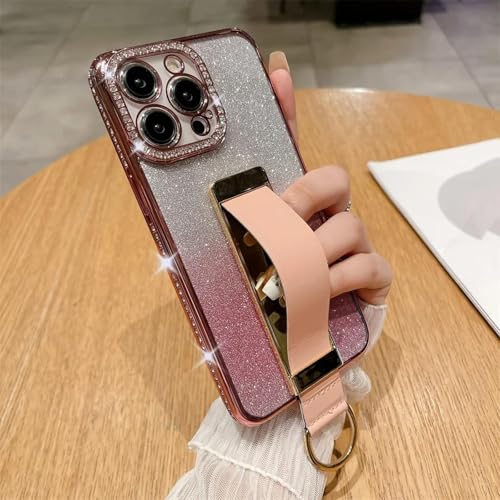 MVVKKY für iPhone 14 ProMax Gradient Luxury Case Handschlaufe Fingerring Unsichtbare Halterung (für iPhone 14 ProMax/Pink JBSF) von MVVKKY
