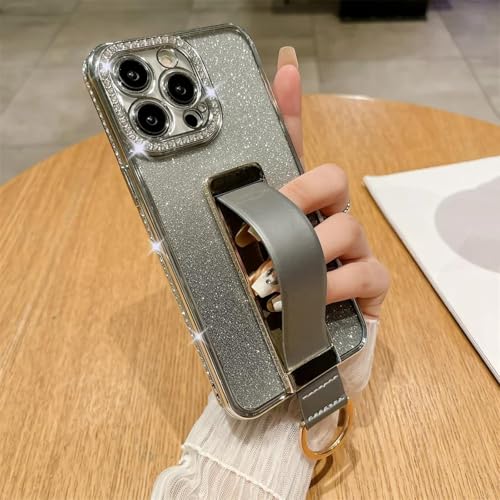 MVVKKY für iPhone 15 Plus Gradient Luxury Case Handschlaufe Fingerring Unsichtbare Halterungsabdeckung (für iPhone 15 Plus/Silber JBSF) von MVVKKY