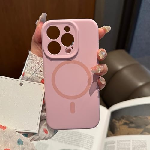 MVVKKY für iPhone 15 Pro Luxus-Flüssigsilikon-Hülle mit starker Magnetfunktion, kabellose Ladehülle (für iPhone 15 Pro/CherryPink) von MVVKKY