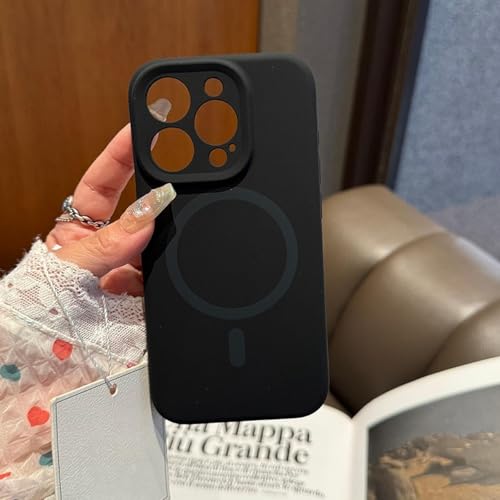 MVVKKY für iPhone 15 ProMax Luxus-Flüssigsilikon-Hülle mit starker Magnetfunktion, kabellose Ladehülle (für iPhone 15 ProMax/schwarz) von MVVKKY
