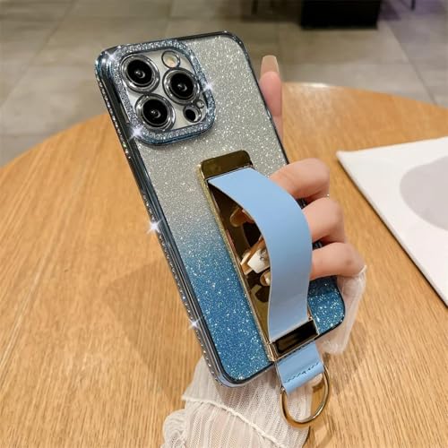 MVVKKY für iPhone 16 Plus Gradient Luxury Case Handschlaufe Fingerring Unsichtbare Halterung Abdeckung (für iPhone 16 Plus/Blau JBSF) von MVVKKY