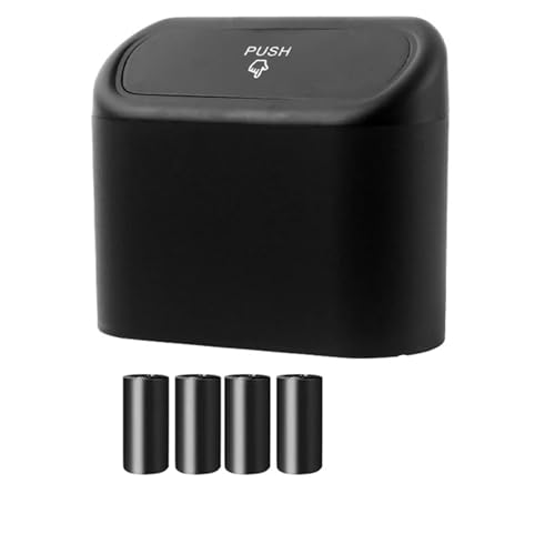 MWAHJU Auto-MüLleimer Tragbarer hängender Mini-Auto-Mülleimer, Papierkorb-Mülleimer mit Deckel, for das Auto, das Büro zu Hause, Auto-Aufbewahrungsbehälter-Zubehör(Black Box and 4 roll bags) von MWAHJU